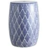 happimess Moroccan Diamonds 18" Ceramic Drum Garden Stool, Blue/White