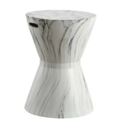 happimess African Drum 17.3" White Marble Finish Ceramic Garden Stool