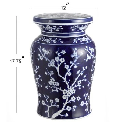 happimess Cherry Blossom 17.7" Ceramic Garden Stool, Navy/White 4 happimess Cherry Blossom 17.7" Ceramic Garden Stool, Navy/White - Image 2