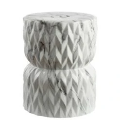 happimess Chevron Drum 17.5" White Marble Finish Ceramic Garden Stool