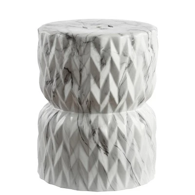 happimess Chevron Drum 17.5" White Marble Finish Ceramic Garden Stool 3 happimess Chevron Drum 17.5" White Marble Finish Ceramic Garden Stool