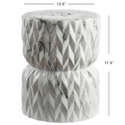 happimess Chevron Drum 17.5" White Marble Finish Ceramic Garden Stool 4 happimess Chevron Drum 17.5" White Marble Finish Ceramic Garden Stool - Image 2