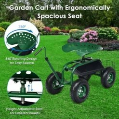 Costway Garden Cart Rolling Work Seat for Planting w/E xtendable Handle -Garden Haven Store unnamed file 205