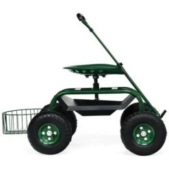 Costway Garden Cart Rolling Work Seat w/Tray Basket E xtendable Handle Green -Garden Haven Store unnamed file 237