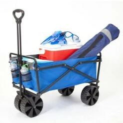 Seina Manual 150 Pound Steel Frame Folding Garden Cart Beach Wagon, Blue/Gray
