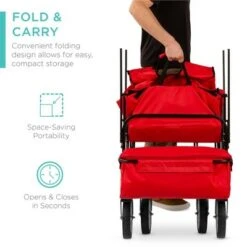 Best Choice Products Folding Utility Cargo Wagon Cart w/ Removable Canopy, Cup Holders