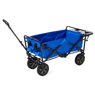 Mac Sports Heavy Duty Steel Frame Collapsible Folding 150 Pound Capacity Outdoor Garden Utility Wagon Yard Cart with Table and Cup Holders, Blue 3 Mac Sports Heavy Duty Steel Frame Collapsible Folding 150 Pound Capacity Outdoor Garden Utility Wagon Yard Cart with Table and Cup Holders, Blue