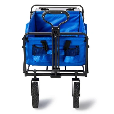Mac Sports Heavy Duty Steel Frame Collapsible Folding 150 Pound Capacity Outdoor Garden Utility Wagon Yard Cart with Table and Cup Holders, Blue 4 Mac Sports Heavy Duty Steel Frame Collapsible Folding 150 Pound Capacity Outdoor Garden Utility Wagon Yard Cart with Table and Cup Holders, Blue - Image 2