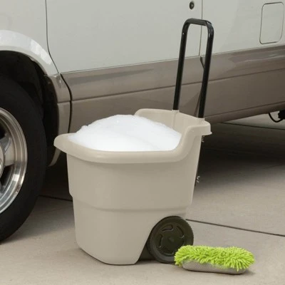 Suncast 15 Gallon Poly Multipurpose Rolling Lawn and Garden Cart, Taupe (2 Pack) 4 Suncast 15 Gallon Poly Multipurpose Rolling Lawn and Garden Cart, Taupe (2 Pack) - Image 2