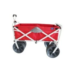 Mac Sports Heavy Duty Steel Frame Collapsible Folding 150 Pound Capacity Outdoor Beach Garden Utility Wagon Cart with 4 All Terrain Wheels, Red/Grey
