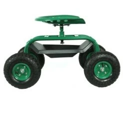 Sunnydaze Decor Sunnydaze Outdoor Lawn and Garden Heavy-Duty Steel Rolling Gardening Cart with Adjustable Height Swivel Chair, Tool Tray, and Basket - Green -Garden Haven Store unnamed file 800