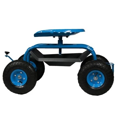 Sunnydaze Decor Sunnydaze Outdoor Lawn and Garden Heavy-Duty Steel Rolling Gardening Cart with Adjustable Height Swivel Chair, Tool Tray, and Basket - Blue 10 Sunnydaze Decor Sunnydaze Outdoor Lawn and Garden Heavy-Duty Steel Rolling Gardening Cart with Adjustable Height Swivel Chair, Tool Tray, and Basket - Blue - Image 8
