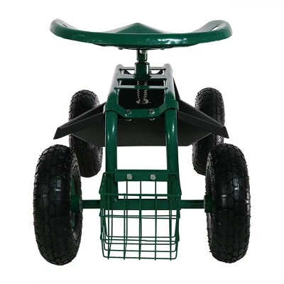 Sunnydaze Decor Sunnydaze Outdoor Lawn and Garden Heavy-Duty Steel Rolling Gardening Cart with Adjustable Height Swivel Chair, Tool Tray, and Basket - Green 9 Sunnydaze Decor Sunnydaze Outdoor Lawn and Garden Heavy-Duty Steel Rolling Gardening Cart with Adjustable Height Swivel Chair, Tool Tray, and Basket - Green - Image 7