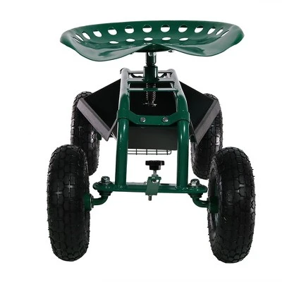 Sunnydaze Decor Sunnydaze Outdoor Lawn and Garden Heavy-Duty Steel Rolling Gardening Cart with Adjustable Height Swivel Chair, Tool Tray, and Basket - Green 10 Sunnydaze Decor Sunnydaze Outdoor Lawn and Garden Heavy-Duty Steel Rolling Gardening Cart with Adjustable Height Swivel Chair, Tool Tray, and Basket - Green - Image 8
