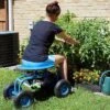 Sunnydaze Decor Sunnydaze Outdoor Lawn and Garden Heavy-Duty Steel Rolling Gardening Cart with 360-Degree Swivel Chair, Tool Tray, and Basket - Blue