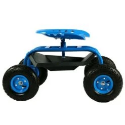 Sunnydaze Decor Sunnydaze Outdoor Lawn and Garden Heavy-Duty Steel Rolling Gardening Cart with 360-Degree Swivel Chair, Tool Tray, and Basket - Blue -Garden Haven Store unnamed file 831