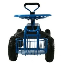 Sunnydaze Decor Sunnydaze Outdoor Lawn and Garden Heavy-Duty Steel Rolling Gardening Cart with Extendable Steer Handle, Swivel Chair, Tool Tray, and Basket - Blue -Garden Haven Store unnamed file 846