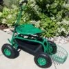 Sunnydaze Decor Sunnydaze Outdoor Lawn and Garden Heavy-Duty Steel Rolling Gardening Cart with Extendable Steer Handle, Swivel Chair, Tool Tray, and Basket - Green -Garden Haven Store unnamed file 850