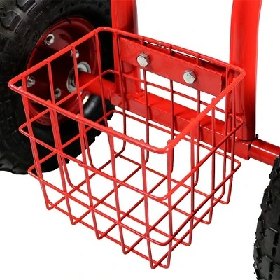 Sunnydaze Decor Sunnydaze Outdoor Lawn and Garden Heavy-Duty Steel Rolling Gardening Cart with Extendable Steer Handle, Swivel Chair, Tool Tray, and Basket - Red 6 Sunnydaze Decor Sunnydaze Outdoor Lawn and Garden Heavy-Duty Steel Rolling Gardening Cart with Extendable Steer Handle, Swivel Chair, Tool Tray, and Basket - Red - Image 4