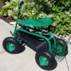 Sunnydaze Decor Sunnydaze Outdoor Lawn and Garden Heavy-Duty Steel Rolling Gardening Cart with Extendable Steer Handle, Swivel Chair, and Basket - Green -Garden Haven Store unnamed file 882