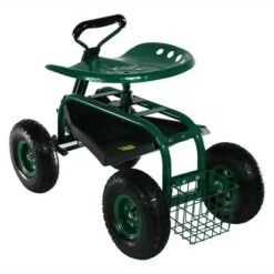 Sunnydaze Decor Sunnydaze Outdoor Lawn and Garden Heavy-Duty Steel Rolling Gardening Cart with Extendable Steer Handle, Swivel Chair, and Basket - Green -Garden Haven Store unnamed file 887