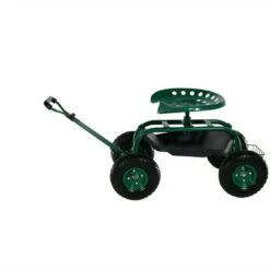 Sunnydaze Decor Sunnydaze Outdoor Lawn and Garden Heavy-Duty Steel Rolling Gardening Cart with Extendable Steer Handle, Swivel Chair, and Basket - Green -Garden Haven Store unnamed file 889