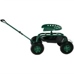 Sunnydaze Decor Sunnydaze Outdoor Lawn and Garden Heavy-Duty Steel Rolling Gardening Cart with Extendable Steer Handle, Swivel Chair, and Basket - Green -Garden Haven Store unnamed file 890