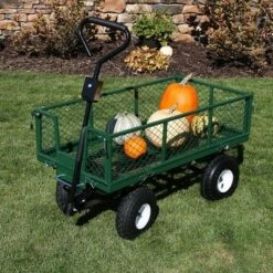 Sunnydaze Decor Sunnydaze Outdoor Lawn and Garden Heavy-Duty Durable Steel Mesh Utility Dump Wagon Cart with Removable Sides - Green -Garden Haven Store unnamed file 914