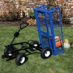 Sunnydaze Decor Sunnydaze Outdoor Lawn and Garden Heavy-Duty Durable Steel Mesh Utility Dump Wagon Cart with Removable Sides - Blue