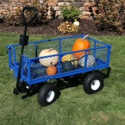 Sunnydaze Decor Sunnydaze Outdoor Lawn and Garden Heavy-Duty Durable Steel Mesh Utility Dump Wagon Cart with Removable Sides - Blue -Garden Haven Store unnamed file 927