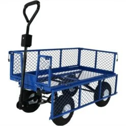 Sunnydaze Decor Sunnydaze Outdoor Lawn and Garden Heavy-Duty Durable Steel Mesh Utility Dump Wagon Cart with Removable Sides - Blue -Garden Haven Store unnamed file 929