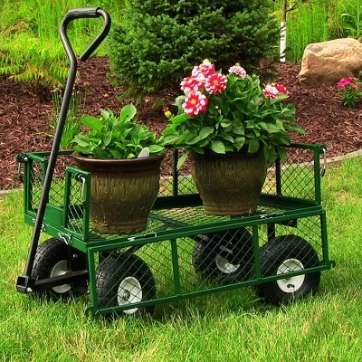 Sunnydaze Decor Sunnydaze Outdoor Lawn and Garden Heavy-Duty Durable Steel Mesh Utility Wagon Cart with Removable Sides - Green 8 Sunnydaze Decor Sunnydaze Outdoor Lawn and Garden Heavy-Duty Durable Steel Mesh Utility Wagon Cart with Removable Sides - Green - Image 6