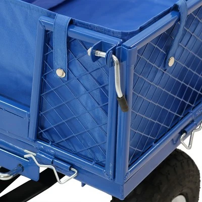 Sunnydaze Decor Sunnydaze Outdoor Lawn and Garden Heavy-Duty Steel Dump Cart with Removable Sides and Weather-Resistant Polyester Liner - Blue 4 Sunnydaze Decor Sunnydaze Outdoor Lawn and Garden Heavy-Duty Steel Dump Cart with Removable Sides and Weather-Resistant Polyester Liner - Blue - Image 2