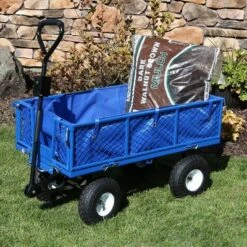 Sunnydaze Decor Sunnydaze Outdoor Lawn and Garden Heavy-Duty Steel Dump Cart with Removable Sides and Weather-Resistant Polyester Liner - Blue 17 Sunnydaze Decor Sunnydaze Outdoor Lawn and Garden Heavy-Duty Steel Dump Cart with Removable Sides and Weather-Resistant Polyester Liner - Blue -Garden Haven Store unnamed file 979
