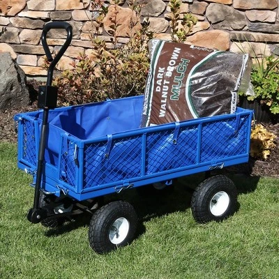 Sunnydaze Decor Sunnydaze Outdoor Lawn and Garden Heavy-Duty Steel Dump Cart with Removable Sides and Weather-Resistant Polyester Liner - Blue 9 Sunnydaze Decor Sunnydaze Outdoor Lawn and Garden Heavy-Duty Steel Dump Cart with Removable Sides and Weather-Resistant Polyester Liner - Blue - Image 7