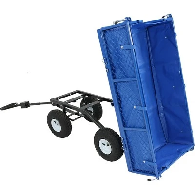 Sunnydaze Decor Sunnydaze Outdoor Lawn and Garden Heavy-Duty Steel Dump Cart with Removable Sides and Weather-Resistant Polyester Liner - Blue 10 Sunnydaze Decor Sunnydaze Outdoor Lawn and Garden Heavy-Duty Steel Dump Cart with Removable Sides and Weather-Resistant Polyester Liner - Blue - Image 8