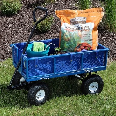 Sunnydaze Decor Sunnydaze Outdoor Lawn and Garden Heavy-Duty Steel Utility Cart with Removable Sides and Weather-Resistant Polyester Liner - Blue 3 Sunnydaze Decor Sunnydaze Outdoor Lawn and Garden Heavy-Duty Steel Utility Cart with Removable Sides and Weather-Resistant Polyester Liner - Blue