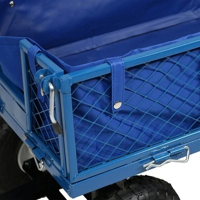 Sunnydaze Decor Sunnydaze Outdoor Lawn and Garden Heavy-Duty Steel Utility Cart with Removable Sides and Weather-Resistant Polyester Liner - Blue 4 Sunnydaze Decor Sunnydaze Outdoor Lawn and Garden Heavy-Duty Steel Utility Cart with Removable Sides and Weather-Resistant Polyester Liner - Blue - Image 2