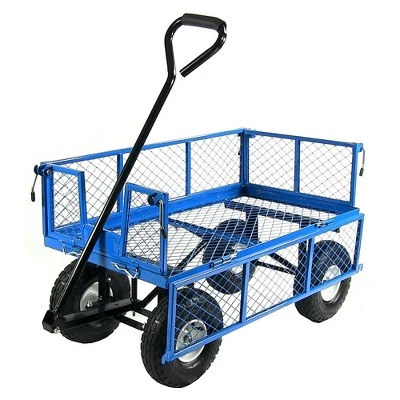 Sunnydaze Decor Sunnydaze Outdoor Lawn and Garden Heavy-Duty Steel Utility Cart with Removable Sides and Weather-Resistant Polyester Liner - Blue 8 Sunnydaze Decor Sunnydaze Outdoor Lawn and Garden Heavy-Duty Steel Utility Cart with Removable Sides and Weather-Resistant Polyester Liner - Blue - Image 6